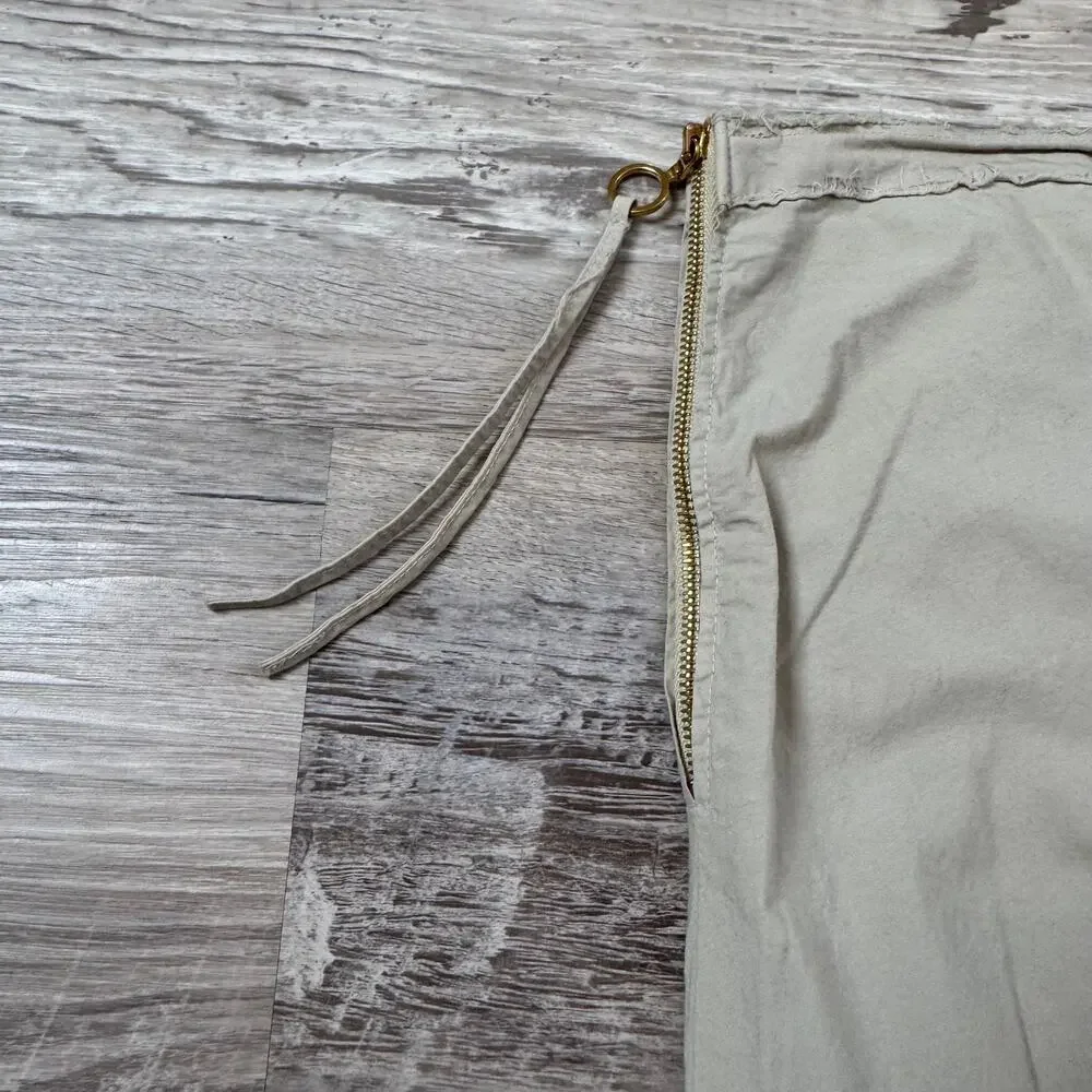 Nicole Farhi Beige Cotton Asymmetrical Midi Skirt Raw Hem Minimalist Size US 10